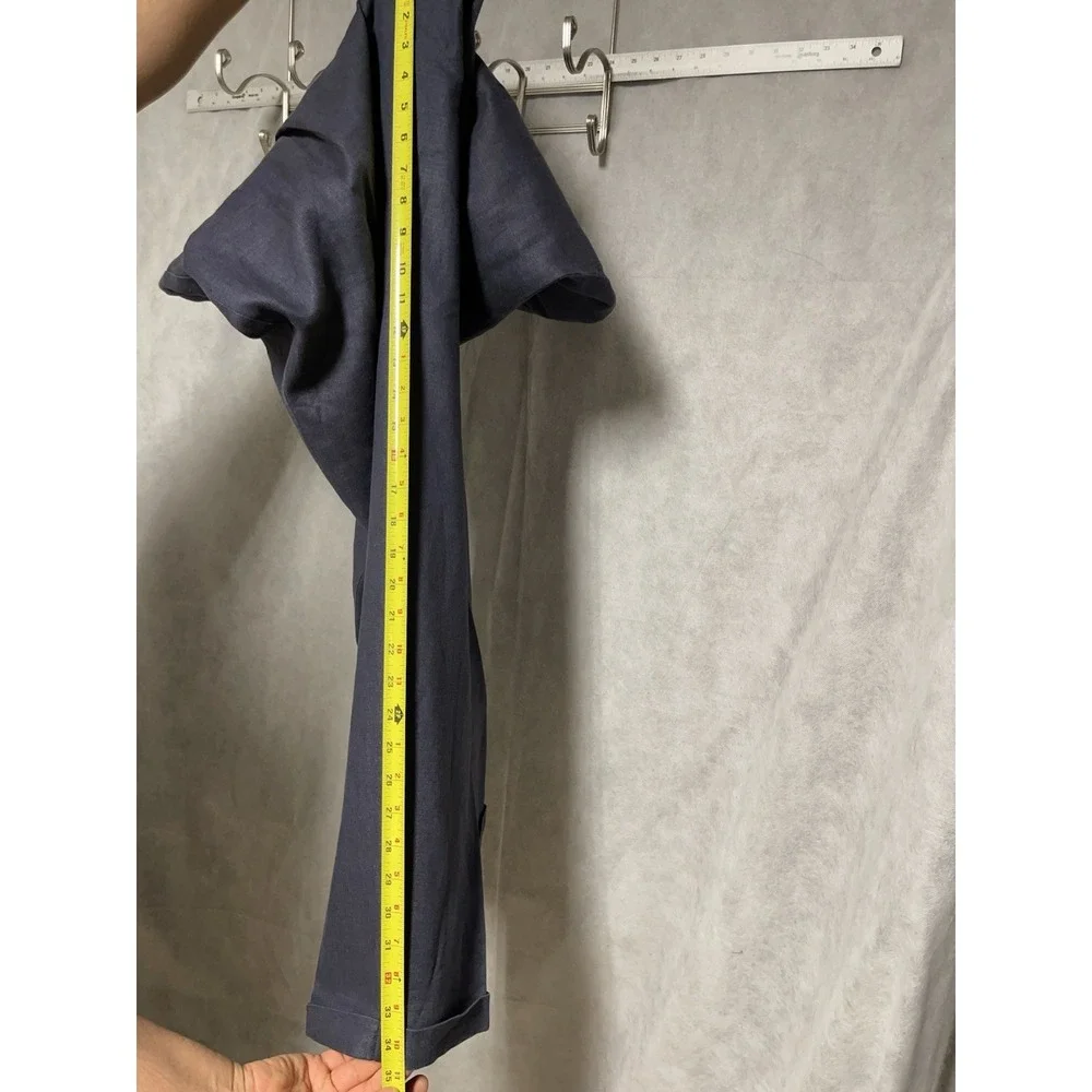 Alan Flusser Pants Men 35X34.5 Blue Golf Straight Linen Pleated Cuffs Casual